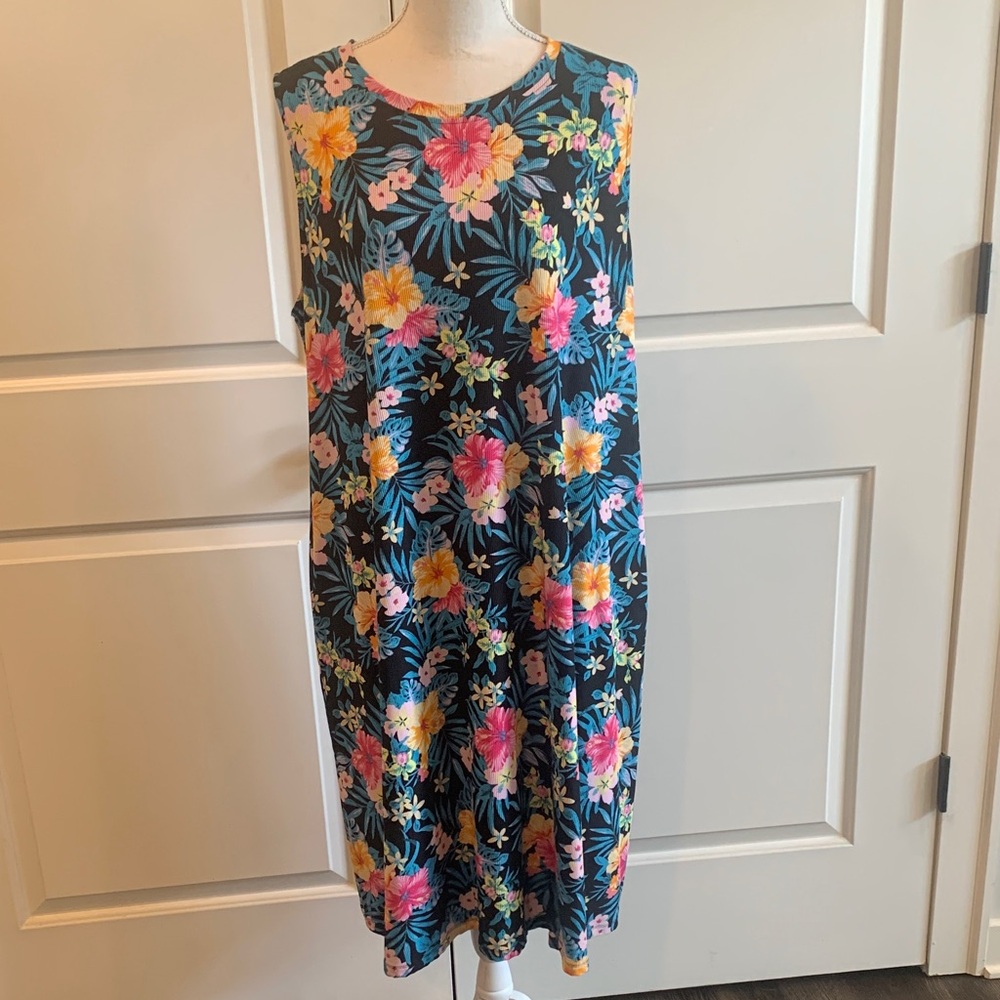 LuLaRoe Floral Midi Dress - Blue and Pink